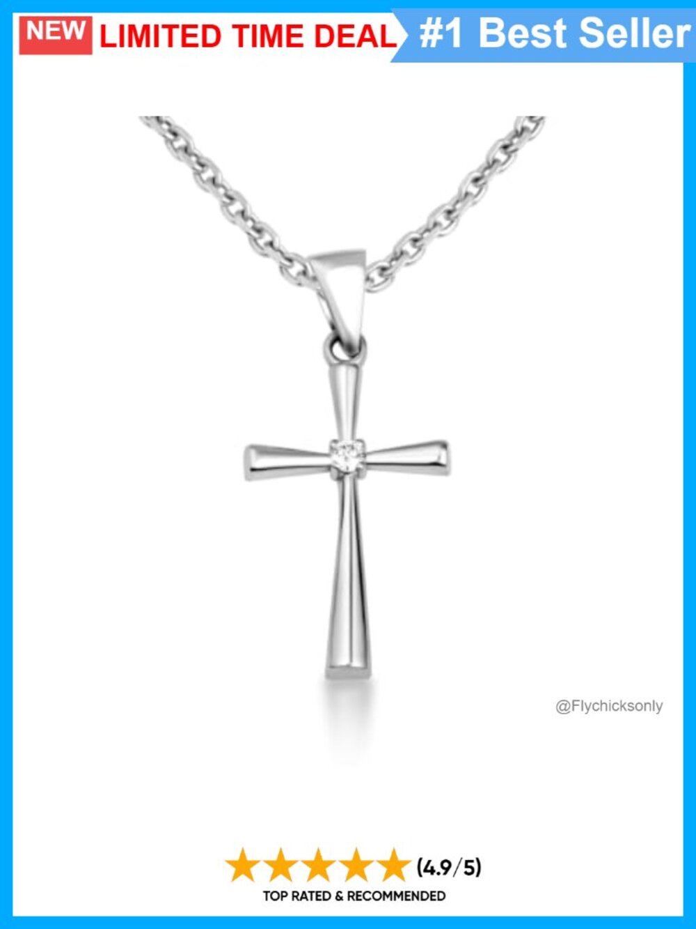 Sterling Silver Diamond Cross Pendant Necklace 18" Rolo Chain